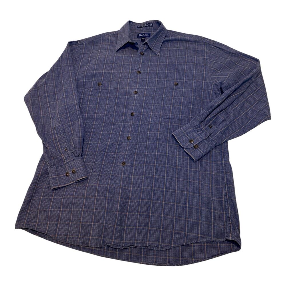 Paul Fredrick Blue Plaid Check Button Down Shirt Men's Medium Long Sleeve Cotton